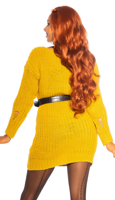Trendy Chunky knit long jumper Used Look Mustard
